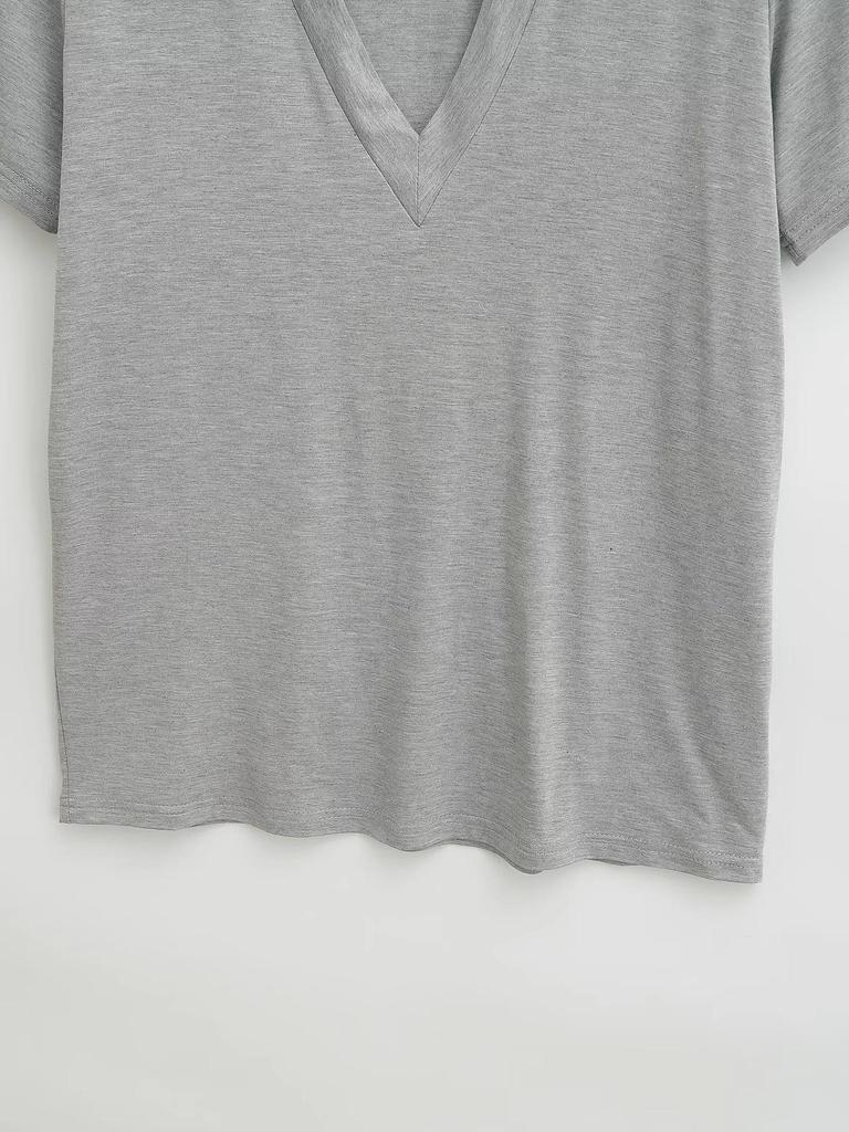 Retro Korean Basic V-Neck Loose Short-Sleeved Women's T-Shirt