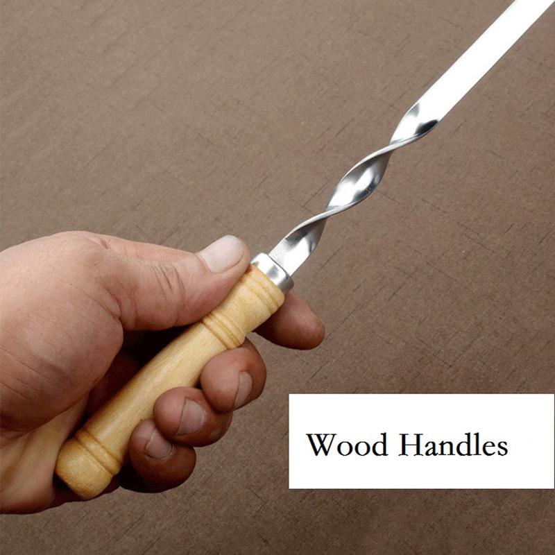 55cm Wood BBQ Fork BBQ Skewers Long Handle Kebab Barbecue Grill Sticks Reusable Stainless Steel Outdoor Camping Grill Needle