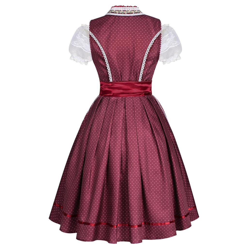 Traditional Bavarian Dirndl Dress for Women Oktoberfest Costume with Lace-Up Bodice and Apron Classic Vintage Style