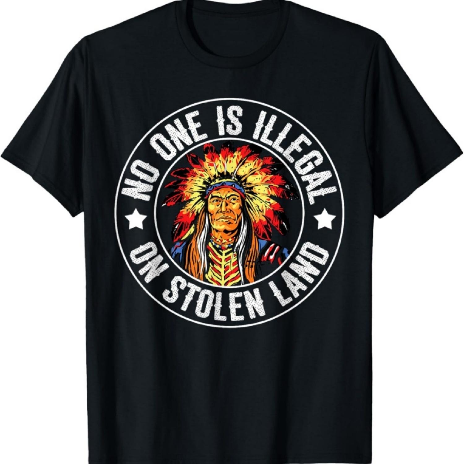 

Іммігрантська футболка корінних американців Ніхто не є нелегалом на вкраденій землі XXXXXL чорний