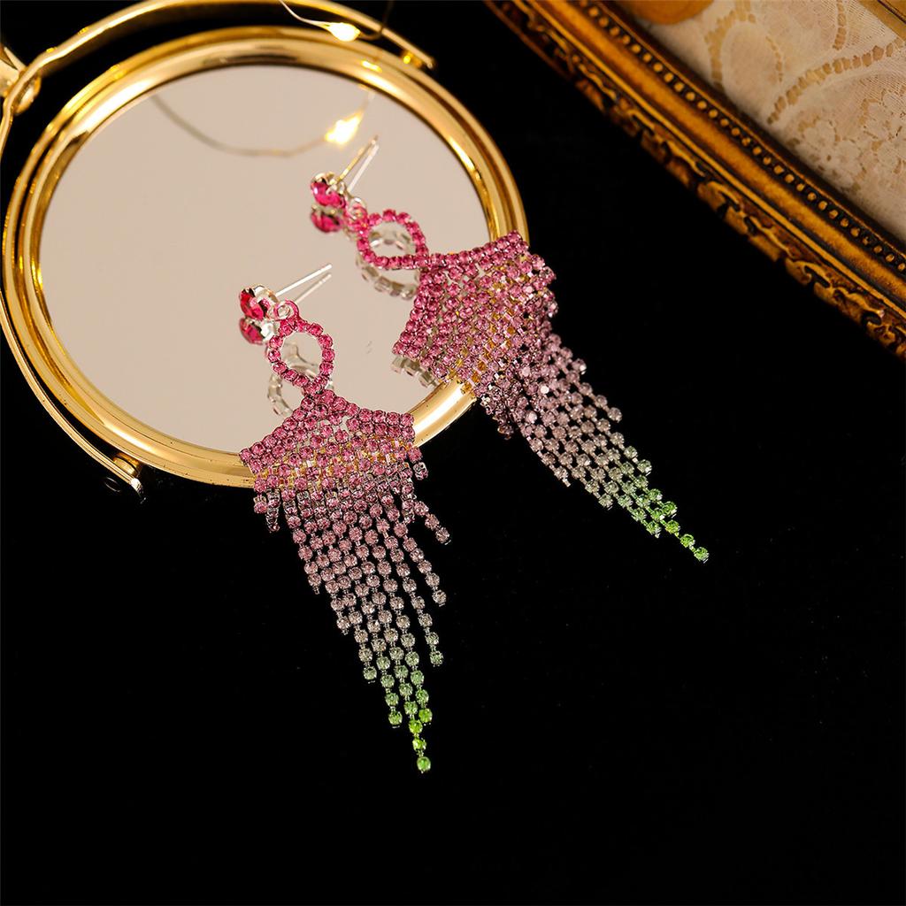 Cercei lungi cu ciucuri plini de culoare gradient Cercei cu strasuri premium Feeling Cercei dama 1 pereche