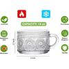 Mfacoy Vintage Coffee Mugs Set of 2, 14 Oz Embossed Glass Cups with Handle, Clear Cups for Cappuccino, Latte, Cereal, Yogurt, Milk, Hot or Cold
