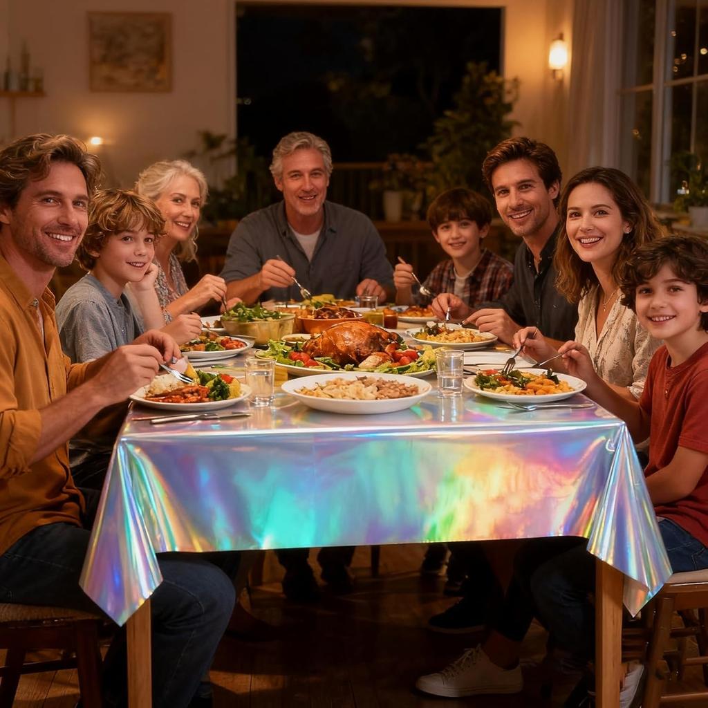 MUSSIN 3 Pack Iridescent Plastic Tablecloths, Shiny Rectangle Disposable Table Covers Iridescent Party Decoration 54" x 108"