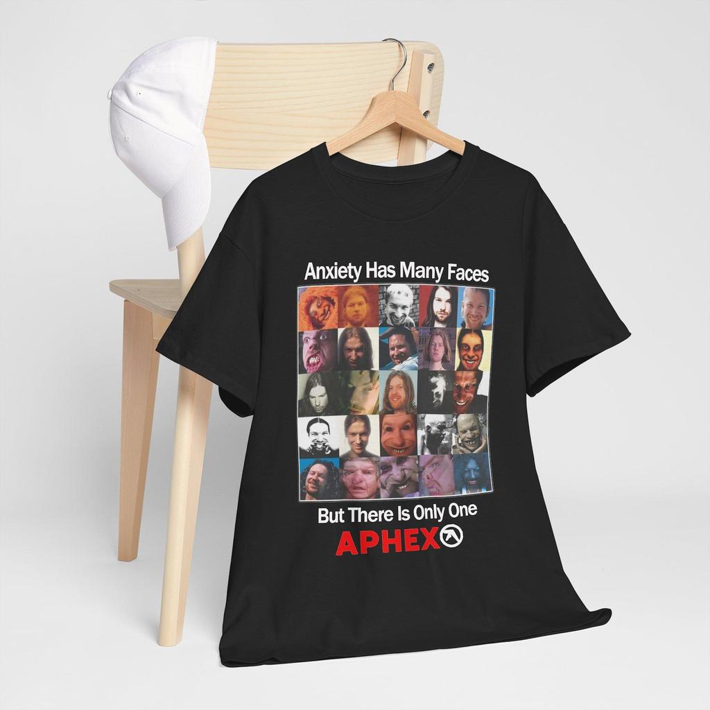 Aphex Twin Anxiety Has Many Face Rock Band Navy Black Tees T-Shirt Size S-5XL