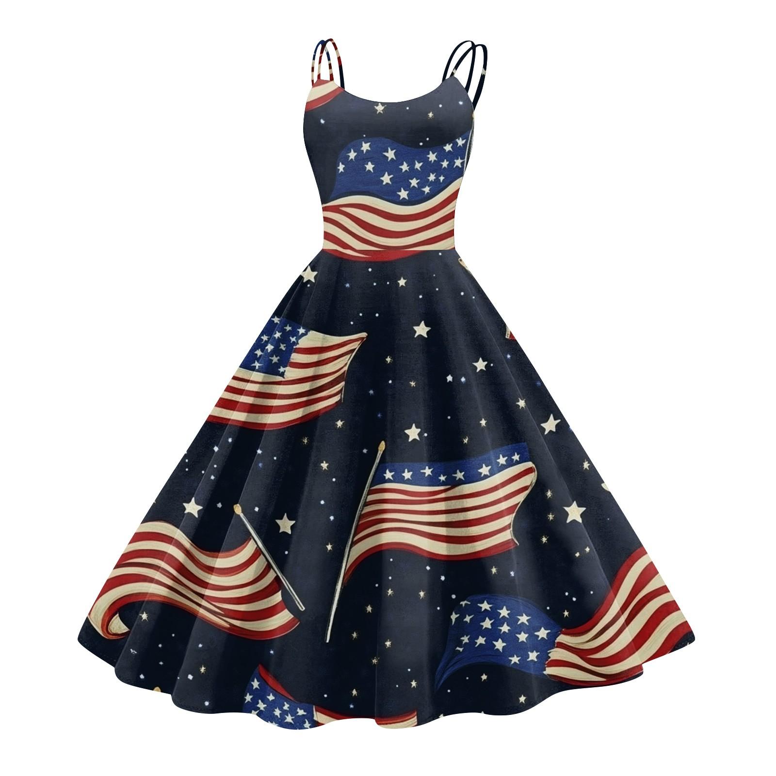 

Women s Independence Day Print Sexy Off-The-Shoulder Punk Vintage Dress XL