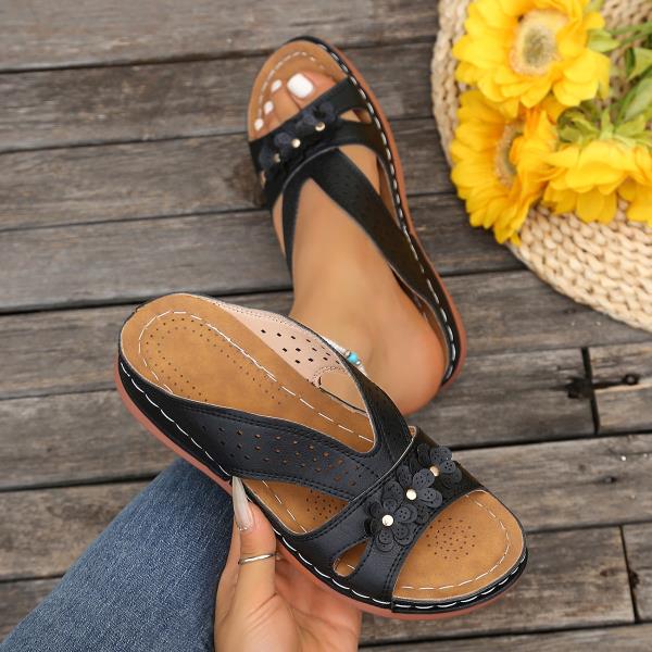 Fashion Female Shoes Low Ladies' Slippers Fretwork Heels Platform Big Size On A Wedge 2025 Summer Rome Fabric Rubber Slides PU Hoof