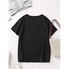 European Size Women'S Casual Crew Neck T-Shirt, Polyester Blend, Medium Stretch, Geometric Devil Horns Print, Short Sleeve Tee for All Seasons