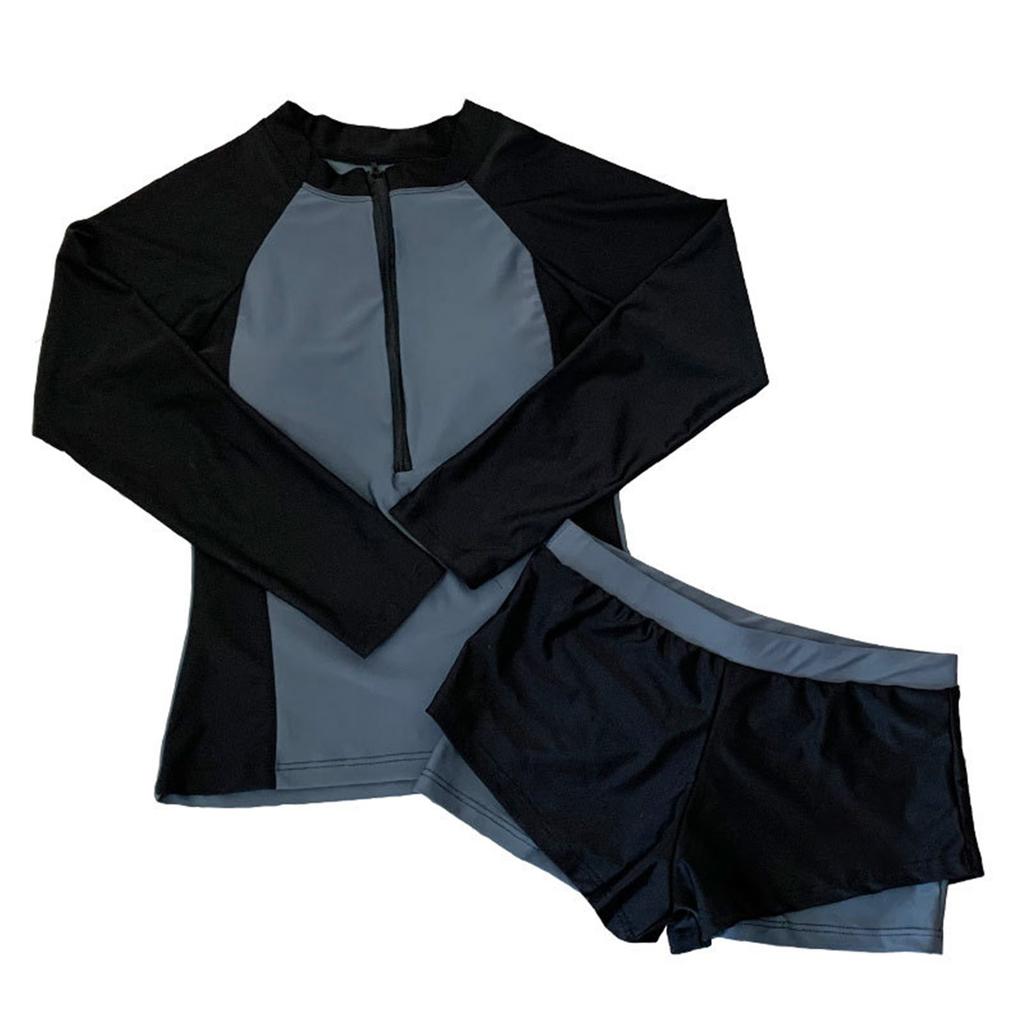 Women Long Sleeve Swimsuit Fashionable Sun Protection Crewneck Quick Dry Two Piece Sports Bathing Suit Women 3802 L
