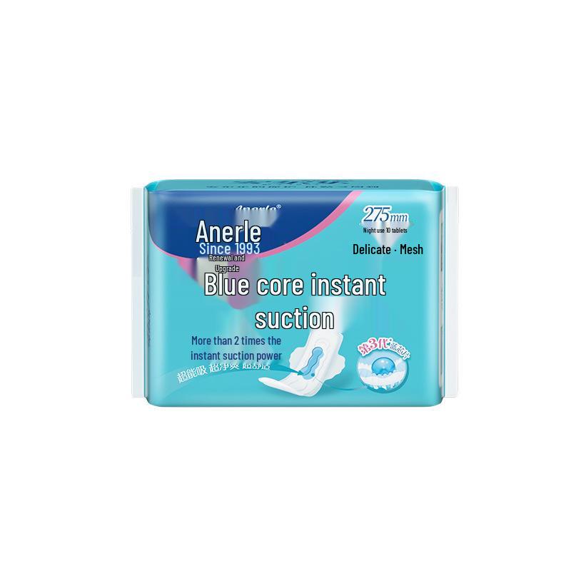 Anle Net Surface Night Sanitary Napkins, 275mm, Dry Breathable Blue Core, Instant Absorbent, Slim Pads. 275mm Night Use