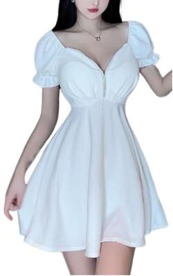 TOASOA Sexy Mini Flare Dress for Cocktail Night and Short Puff Sleeves 01 Women's Hostesses, Hostesses, Hostesses, Workers, Hostesses, Zippered,