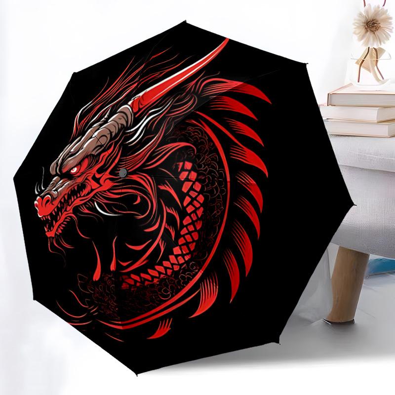 1pc Dragon Phoenix Automatic Open 8-Rib Windproof Umbrella, Travel & Commuting, Suitable for All Seasons, Lightweight Portable 147