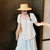 Large Size Women's Sweet Doll Shirt Summer New French Temperament Square Neck Bubble Sleeve Shirt 240361