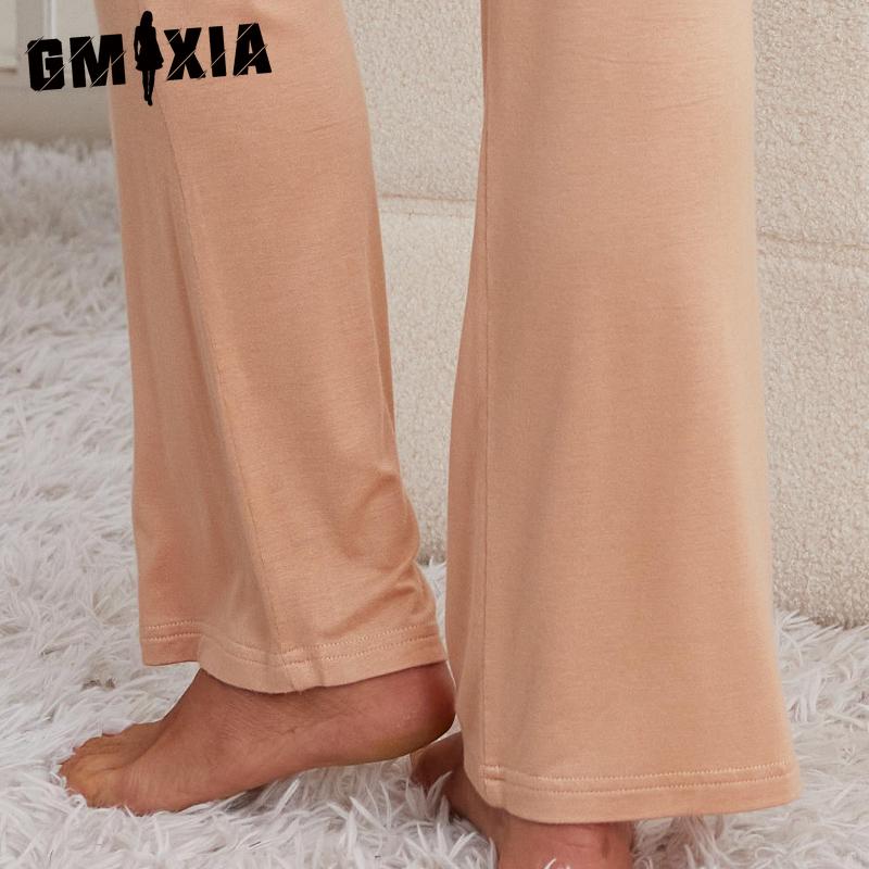 GMXIA Pyjamas Female Autumn and Winter Red New Year Christmas Ice Silk Long-sleeved Shirt Trousers Two-piece Homewear
