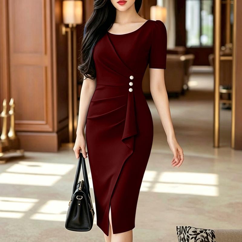 ZANZEA Abito da donna elegante a tubino casual con scollo rotondo e maniche corte