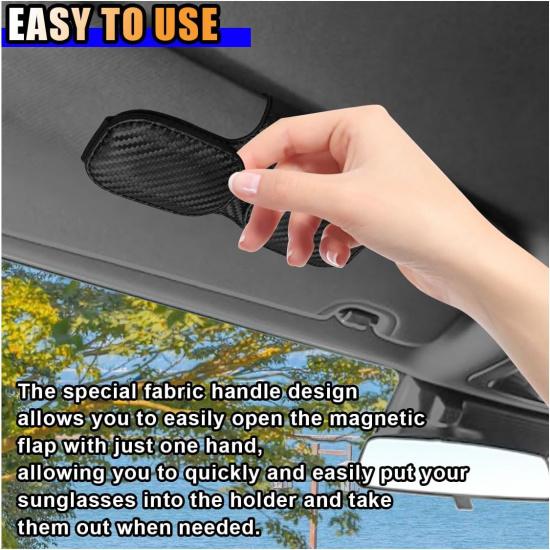 Magnetic Leather Sunglasses Holder for Car Visor Clip, Car Sun Visor Ticket Card Clip Double Clip, Auto Glasses Eyeglass Hanger Clip, Eyeglasses