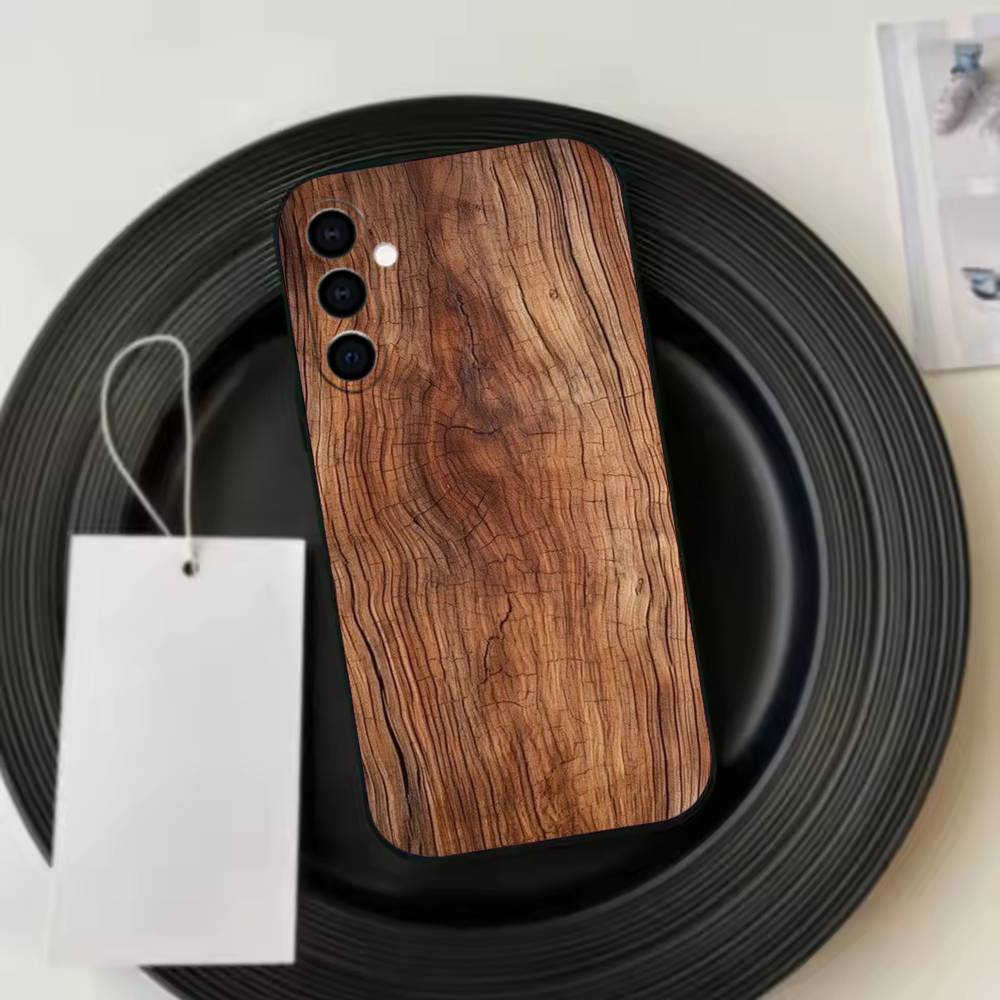 Natural A-Art Wood  Phone Case Black Silicone Soft For Samsung Galaxy A73,A72,A71,A70,A53,A52,A51