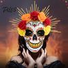 Halloween Skull Mask Mardi Gras Mask, Venetian Party Sugar Rose Flower Masquerade Masks for Cosplay Mexican Flexible Costume