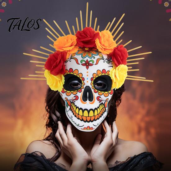 Halloween Skull Mask Mardi Gras Mask, Venetian Party Sugar Rose Flower Masquerade Masks for Cosplay Mexican Flexible Costume