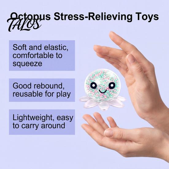 Talos Octopus Stress Relief Toy, Soft Elastic Fidget Ball, Portable Pocket-sized for Adults And Kids