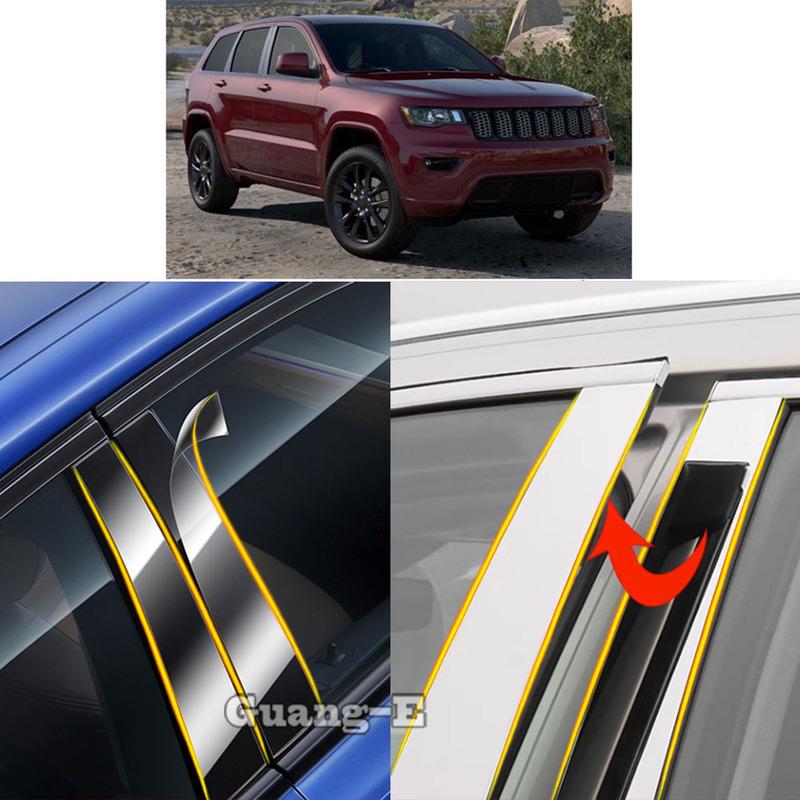 Car TPU/Glossy Mirror Pillar Post Cover For Jeep Grand Cherokee 2011 2012 2013 2014 2015- Door Trim Window Molding Sticker