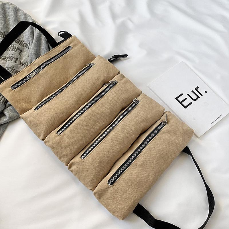 Multipurpose Roll-Up Tool Bag and Wrench Organizer with Shoulder Strap and Zipper Closure