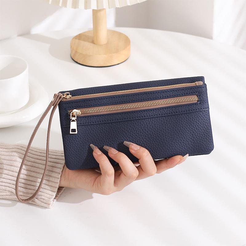 Women's Large Capacity Frosted Double Zipper Long Wallet & Clutch