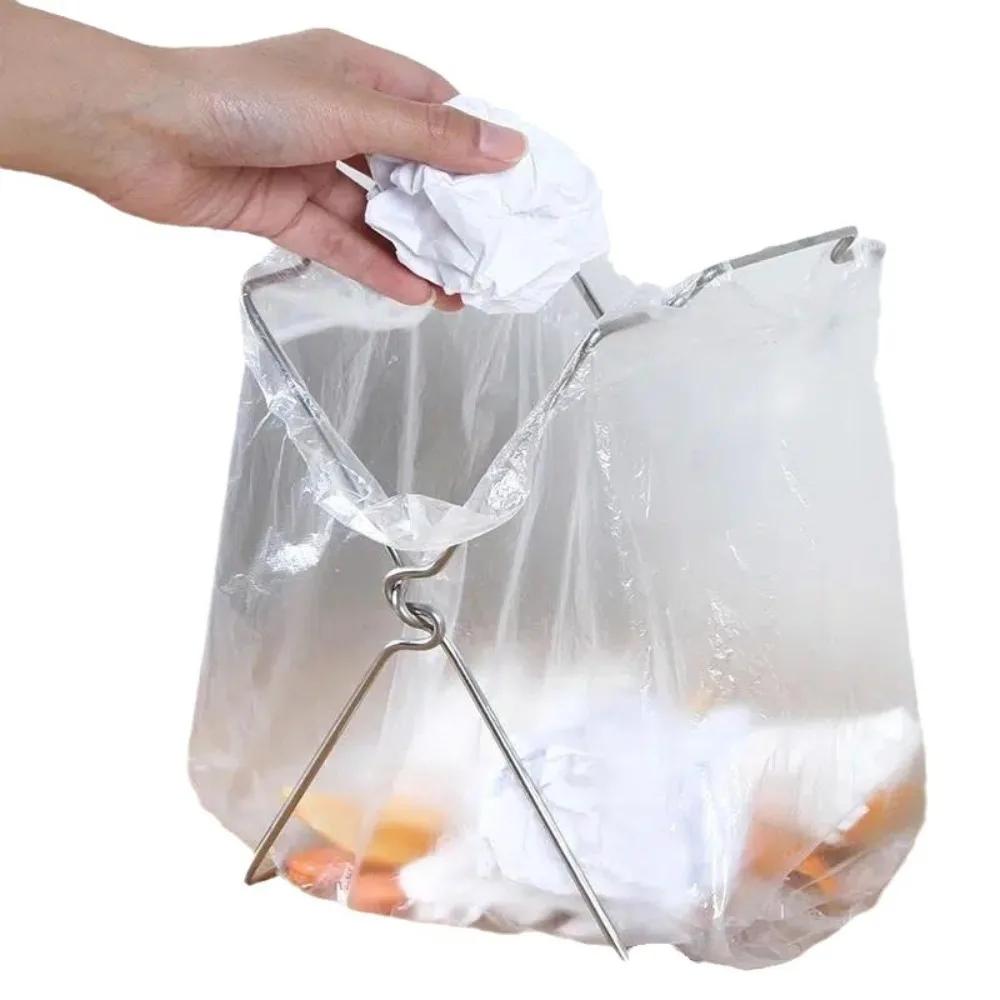 

New Stainless Steel Trash Rack Foldable Multifunctional Towel Rack Floor-standing Portable Trash Bag Holder Garbage Can