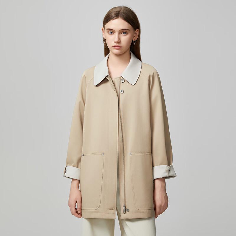 Women's Color-Blocked Mid-Length Long-Sleeve Trench Coat