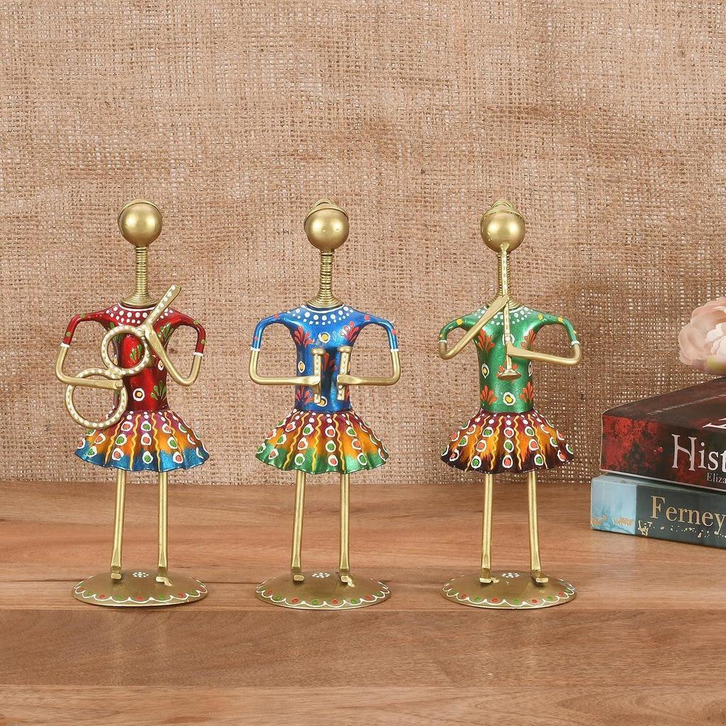 Artizanat Muzician Vintage (Set de 3) | Decor pentru casă pentru sufragerie | Decorațiune interioară | Piesă de expoziție decorativă cu figurine de muzicieni (multicolor)