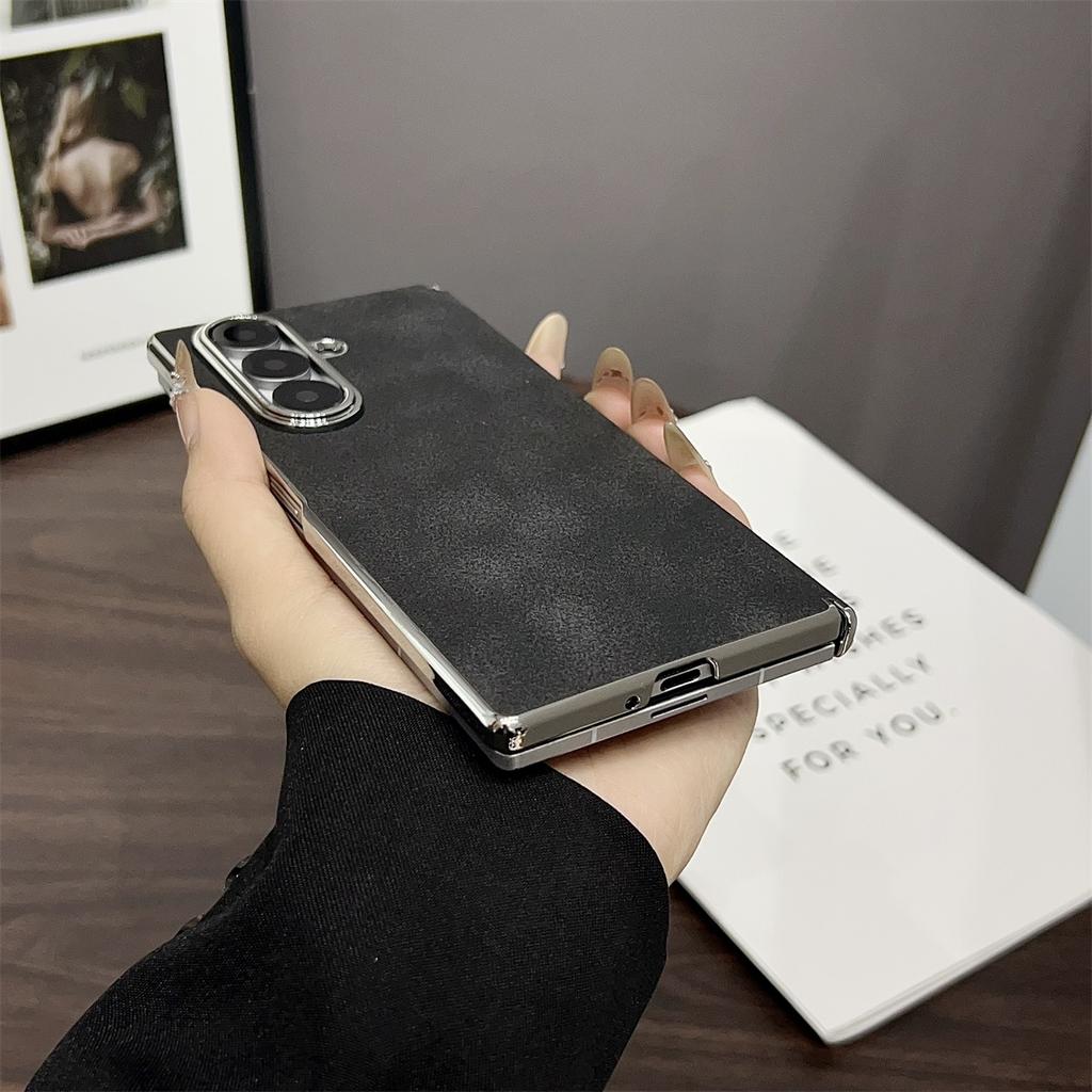 Retro Matte Leather Magnetic with Hinge Plating Phone Case for Samsung Galaxy Z Fold 7 6 5 4 for Magsafe Wireless Charging Cover