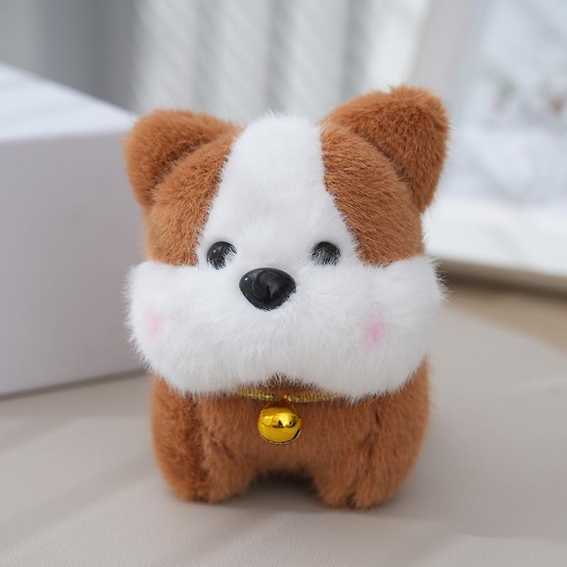 Adorable Plush Dog Keychain Pendant Soft Stuffed Toy Cute Blue And Brown Designs