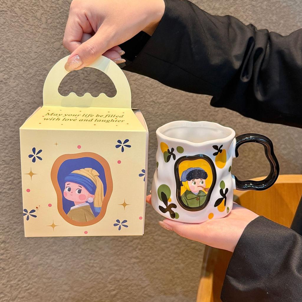 Retro creative cup ceramic high-value couple birthday gift water cup household large-capacity souvenir mug