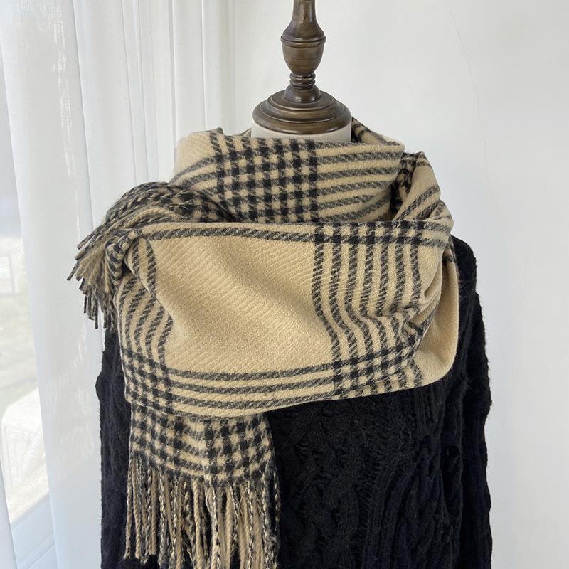 Karoschal Damen Neuer Herbst und Winter Verdickter Langer Schal Schal mit Quasten, Warmes Herbst-/Winter-Modeaccessoire in Mehreren Farben