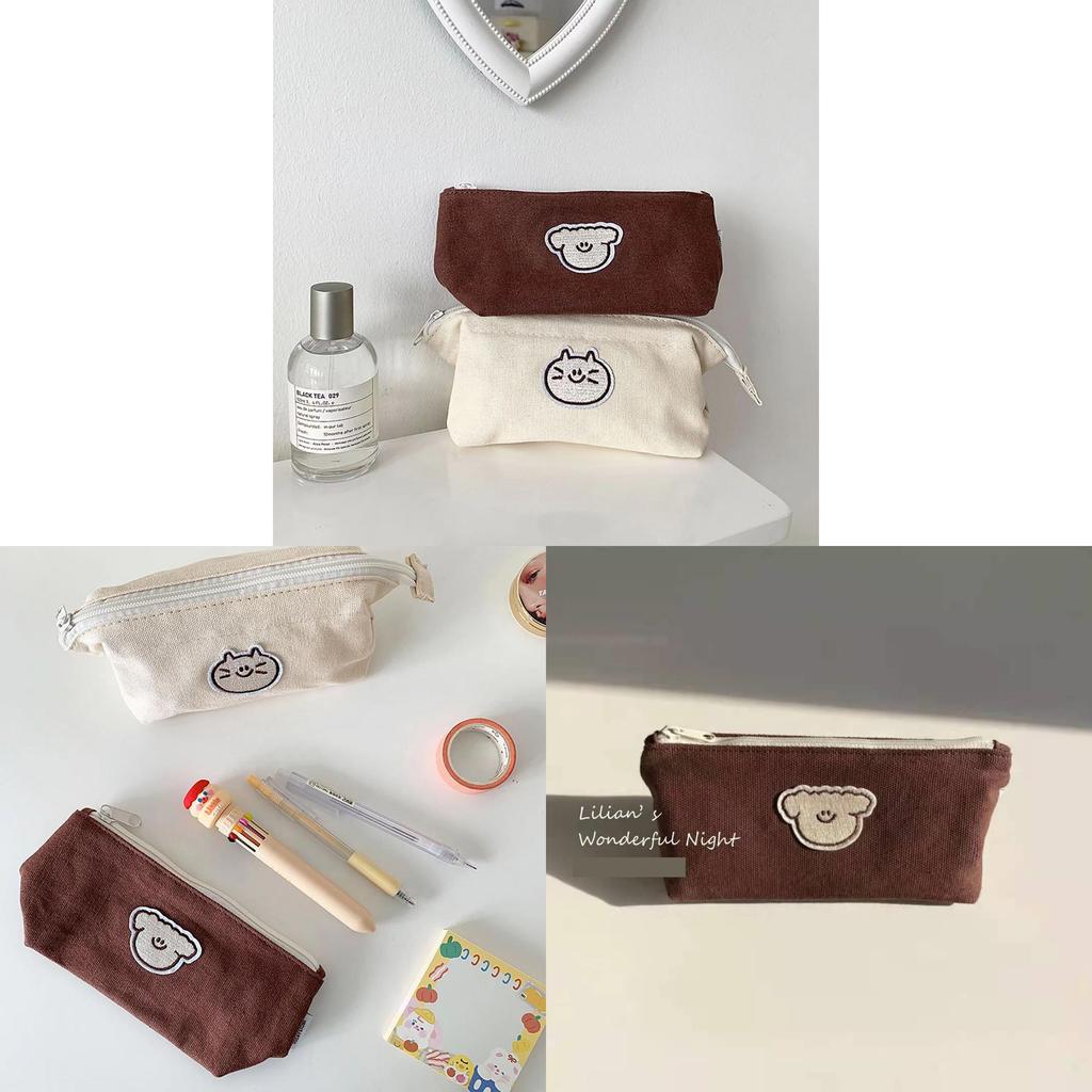 Canvas Cat And Dog Pencil Case With Large Capacity For School Supplies And Storage
