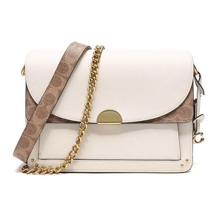 

Coach Dreamer Chain Canvas And Leather Large Shoulder Crossbody Bag Women bags White Brown 76046-B4P0A Basic Set (Bag+Dust Bag)