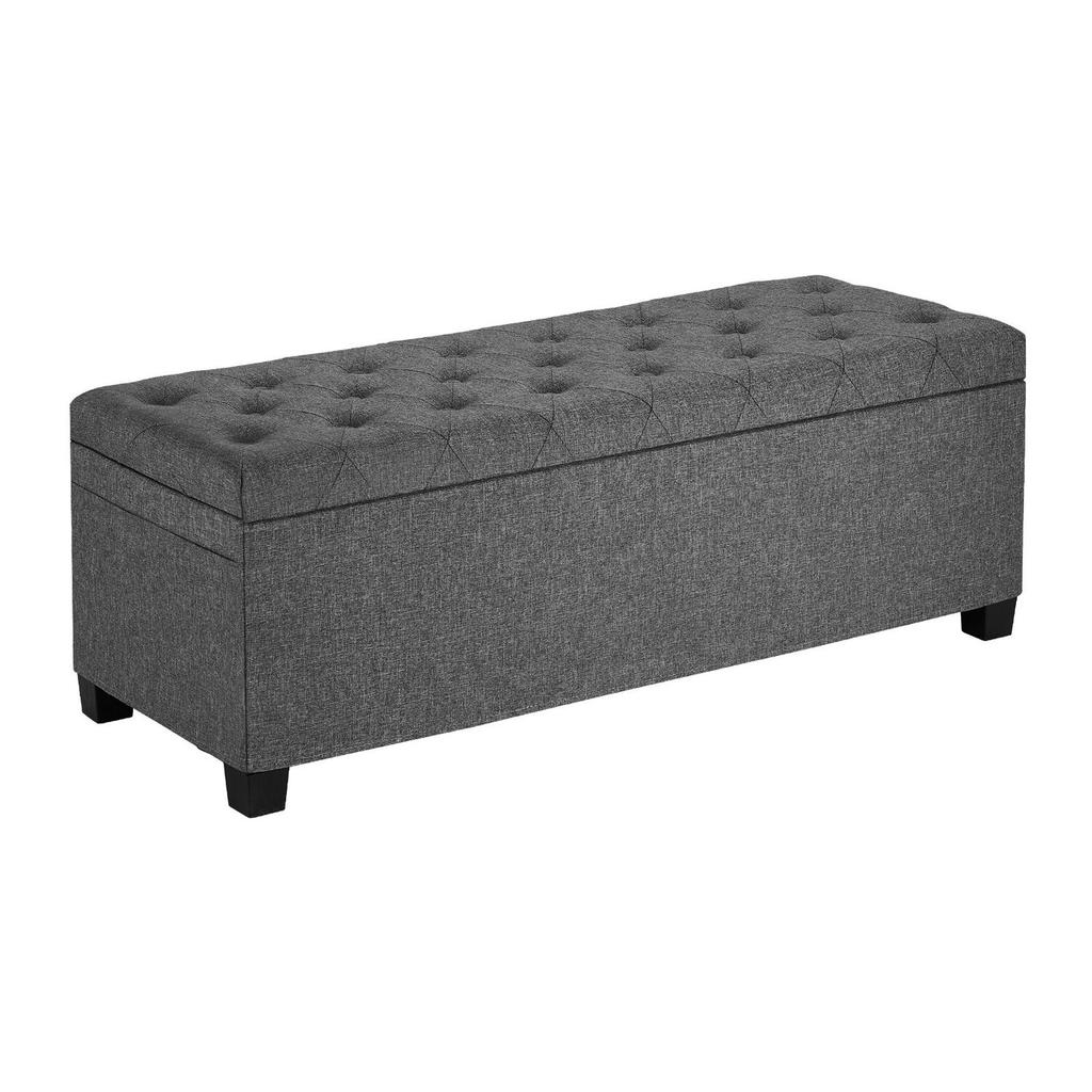 Storage Ottoman Bench, Button-Tufted End of Bed Bench with Side Bags, Flip-up Upholstered Storage Chest with Metal Frame, Linen Bed Ottoman for Living