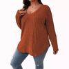 2025 Autumn/Winter Plus Size Women's V-Neck Long Sleeve Ribbed Loose Top