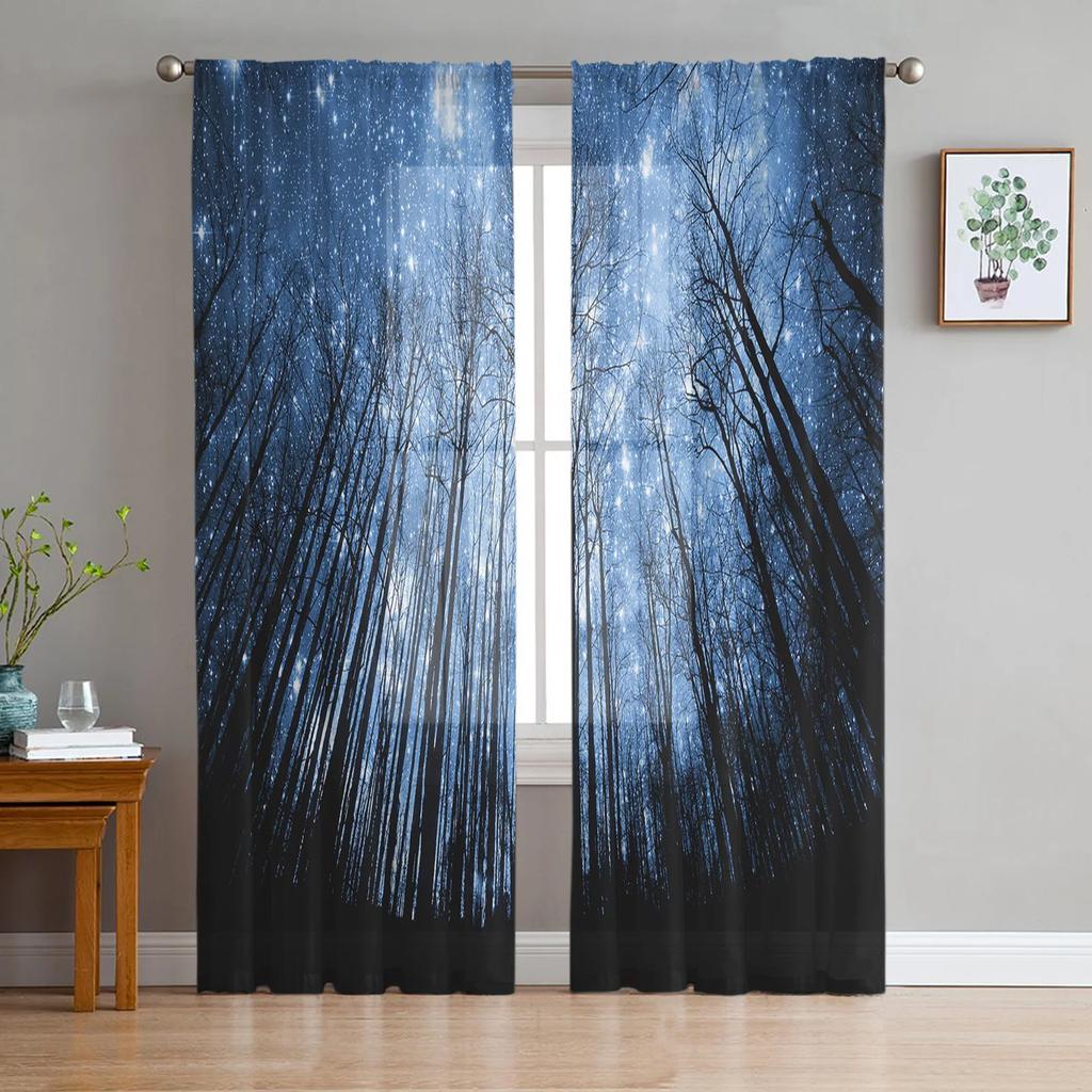 Jungle Sunlight Trees Branches Landscape Tulle Curtains Living Room Bedroom Kitchen Decor Chiffon Sheer Voile Window Curtains