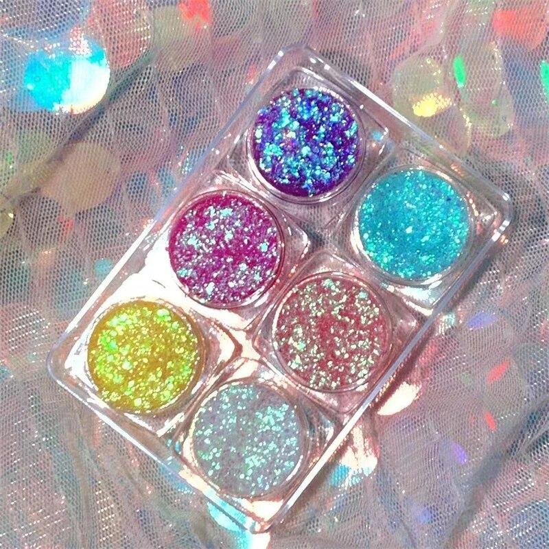 6-Farben-Pailletten-Gel-Creme-Lidschatten-Palette Glitzer-Diamant-Augen-Make-up-Haar-Körper-Gesichts-Glitzer-Gel-Kunst-Flash-Lose-Pailletten-Creme