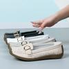 Ladies' Breathable White One Foot Loafers - Gold Buckle, Lightweight Casual Summer Shoes, Comfortable Daily Wear, Fashionable and Durable