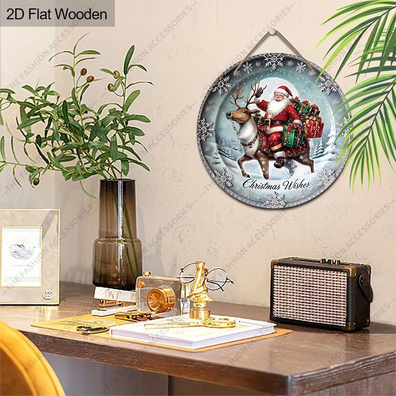 Christmas decoration sign,indoor hanging decorations,2D flat Wooden products withSanta Claus and Deer pattern,Christmas gifts for friends and family