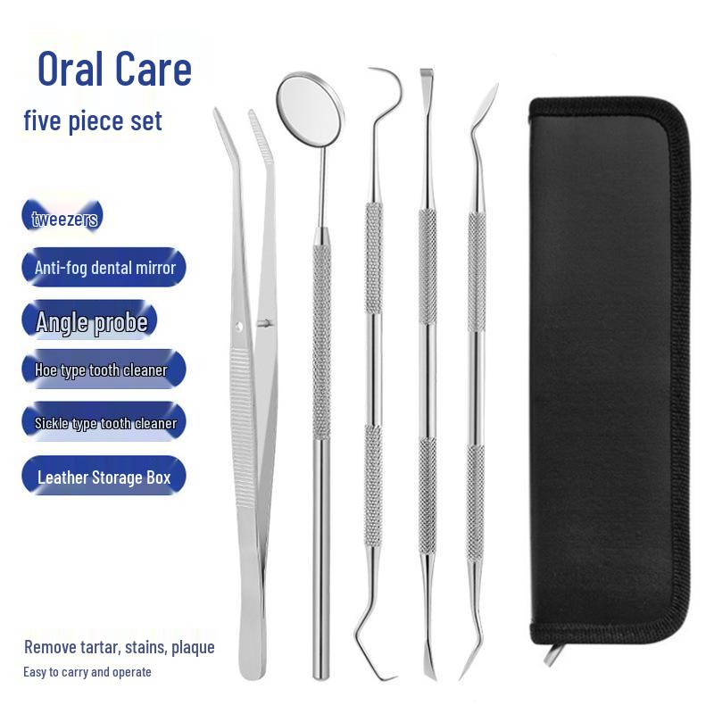 Dental Tool Set: Teeth Cleaner, Tweezers, Mouth Mirror & Probe for Oral Care