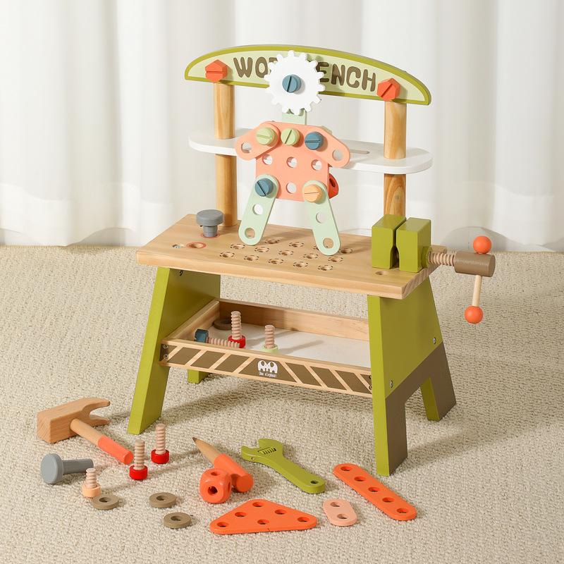 

Деревянный игровой домашний зеленый стол для инструментов, детский практический тренажер для тренировки умственных способностей, верстак для обслуживания, игровая площадка, игрушки
