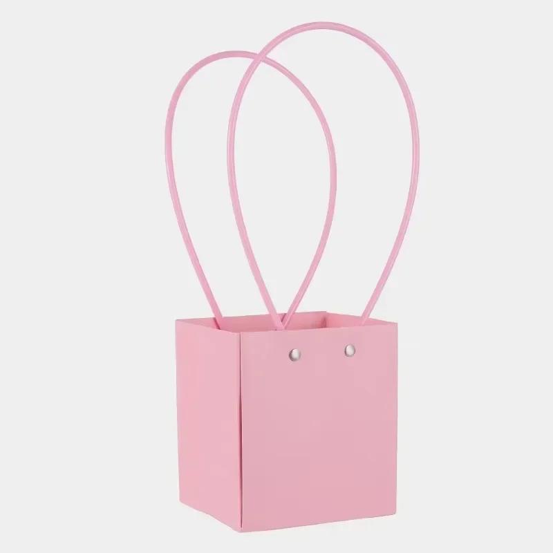 Paper Box Pink Kraft Paper Tote Bag Square Gift Bag  Flower Shop Supplies Valentine's Day Party 10pcs Fresh Flower Packaging
