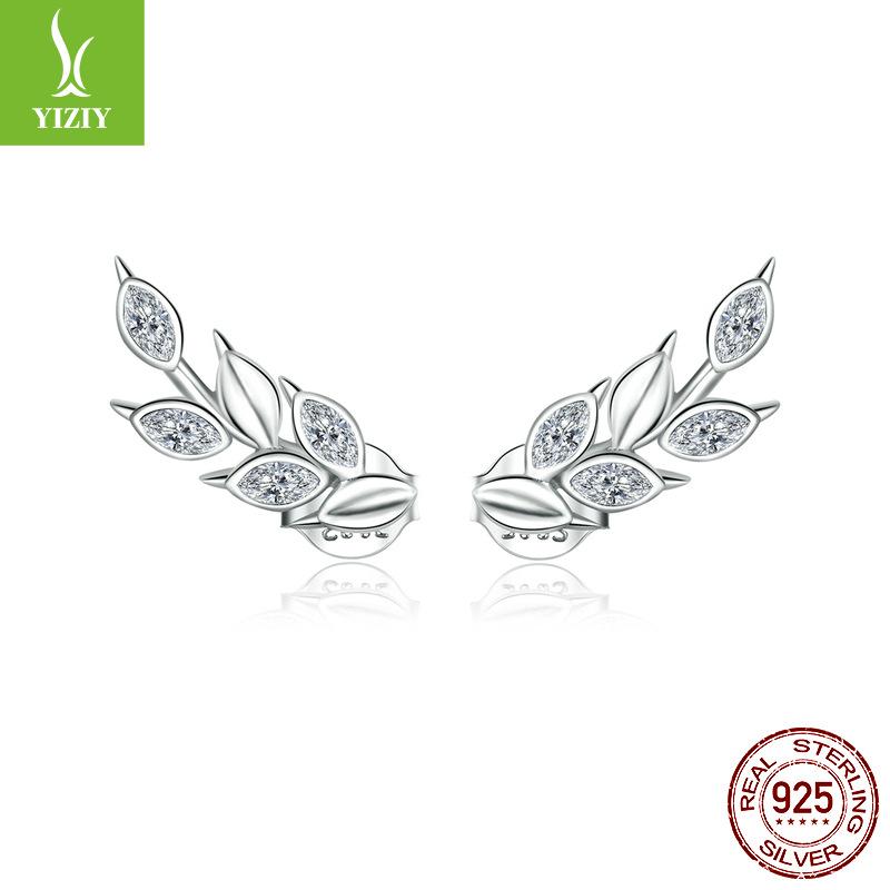 S925 Sterling Silver Crystal Wheat Stud Earrings, Simple And Pure Girl Platinum Plated Earrings Bse415