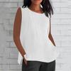 Women's Fashionable And Casual Sleeveless Vest Solid-color Cotton And Linen Pleated Sleeveless Top T-shirt
