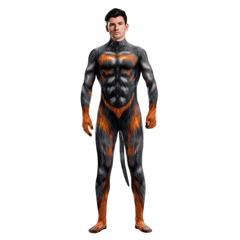 

Косплей Животное Волк Принт Парный Костюм с Хвостом Молния Промежность Хэллоуин Косплей Костюм Маскировка Зентаи Боди Костюм Кэтсьют S