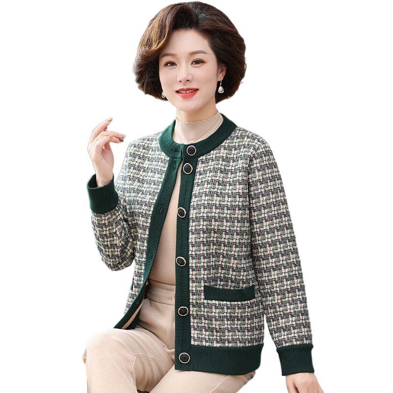 

Женские осенние и зимние теплые трикотажные топы больших размеров вязаный кардиган в клетку S