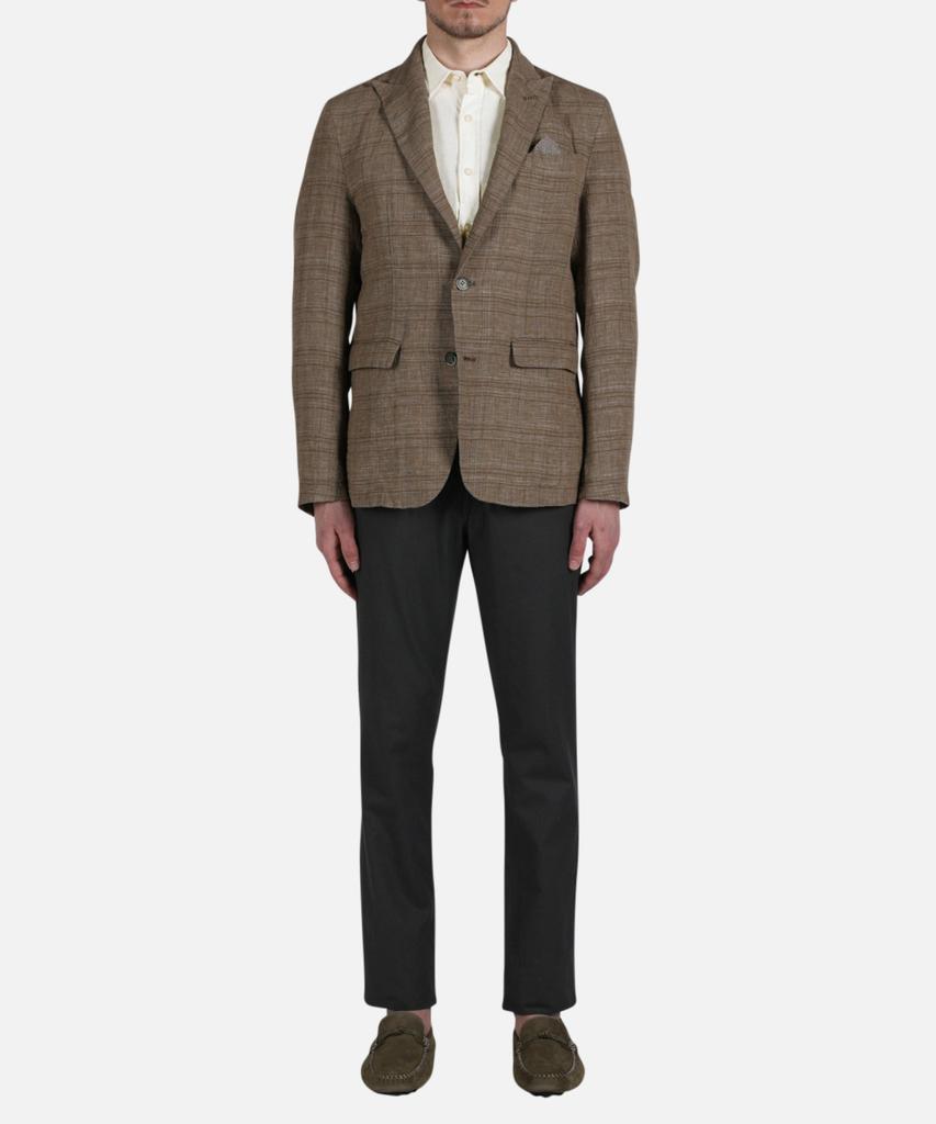 Panicale Brown Linen Classic Check Jacket
