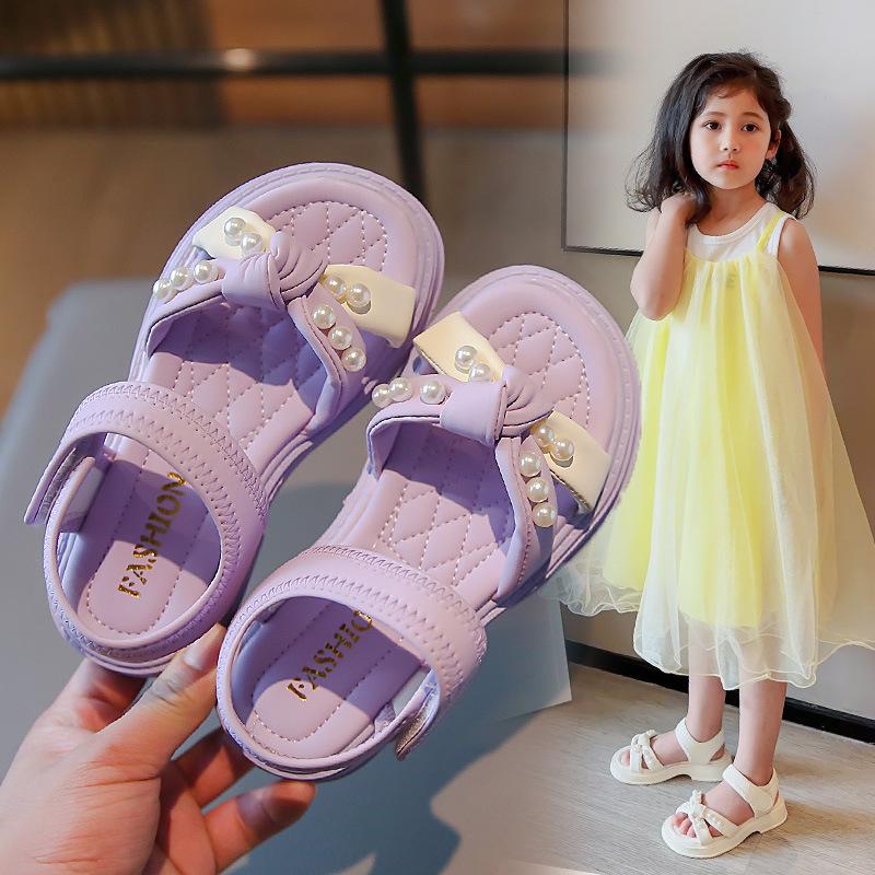 Girls' Sandals2026New Summer Pearl Children's Shoes, Stylish Princess Shoes for Girls, Non-Slip Beach Shoes